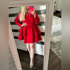 Red mini stunning dress w/ long sleeves TALYA XL